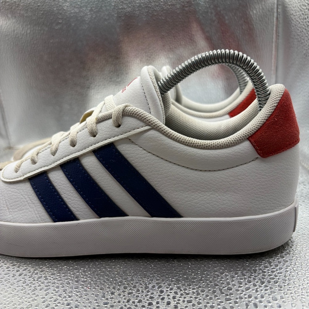 Size 5 Adidas VL Court 3.0 White Navy Blue Stripes Mens Athletic Shoes IE6224 - Picture 6 of 9
